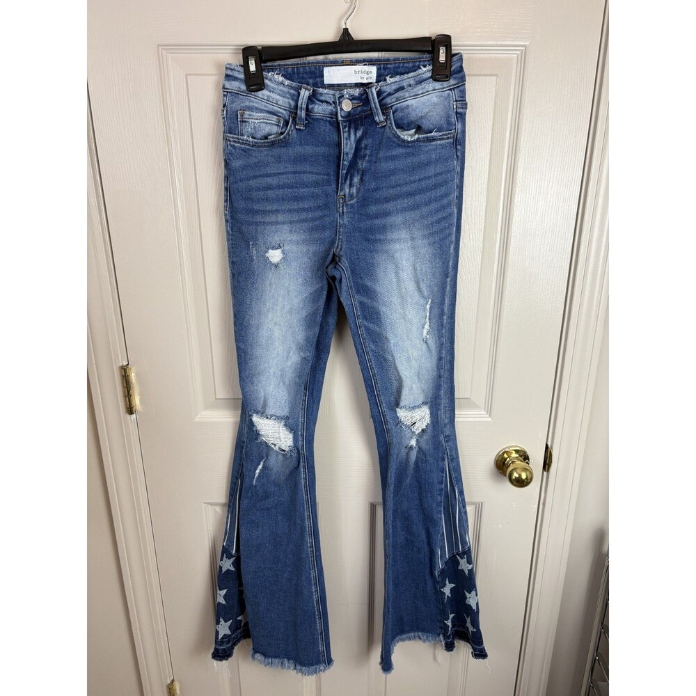 Bridge by Gly Jean American Stars Fourth July Cowgirl Flare Jeans Distressed 210